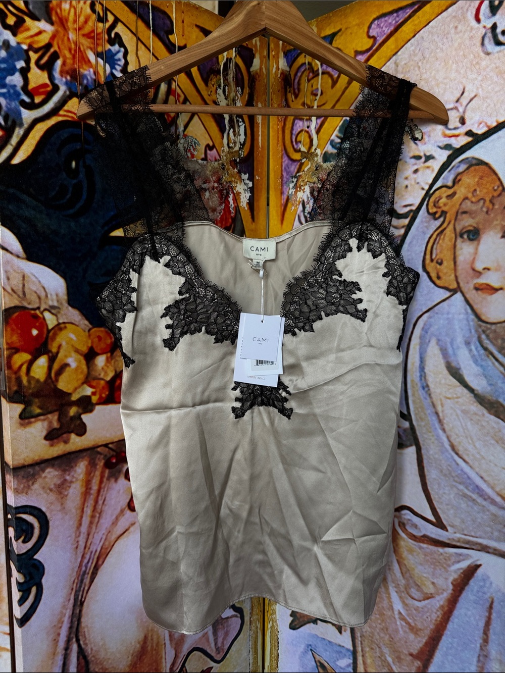 Cami NYC Silk Lace Trim Chemise - Cream and Black